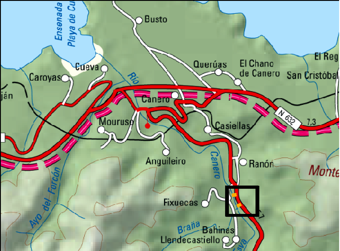 Imagen Ubicación de los 2 tramos del río Esva entre Bahinas y Ranón