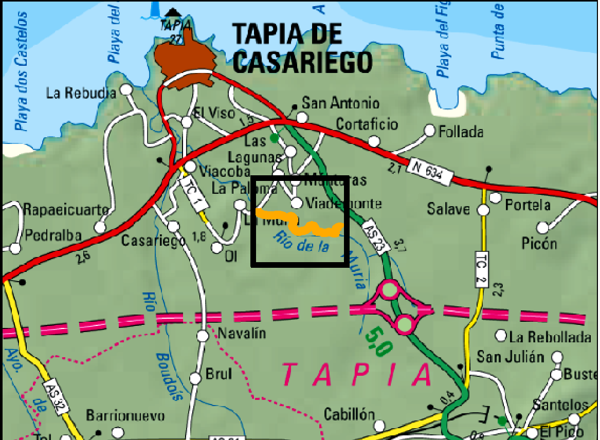 Ubicación del tramo del río Muria entre La Pontraviza y La Muria