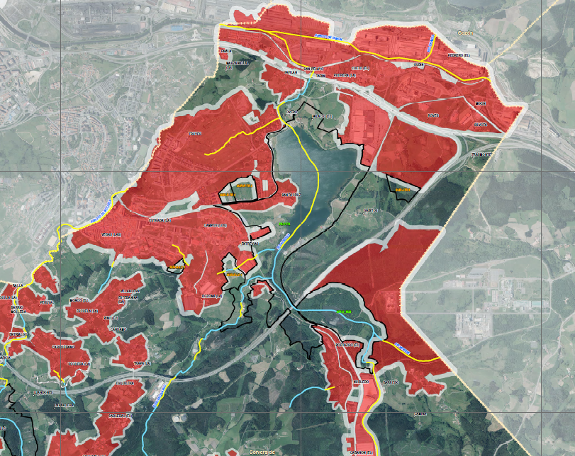 Imagen Detalle de la delimitación de tramos de cauces urbanos-rurales en Corvera de Asturias