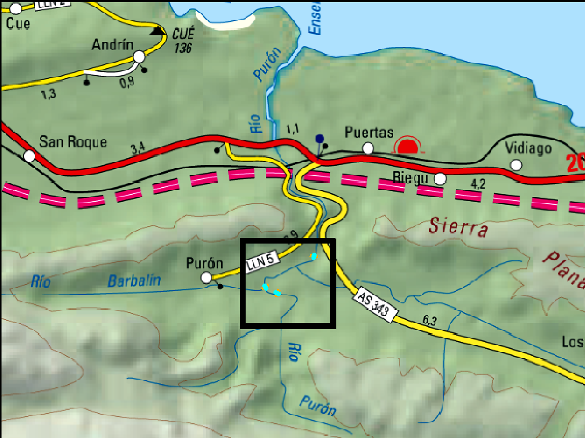 Imagen Ubicación de los tres tramos de la actuación en el río Purón