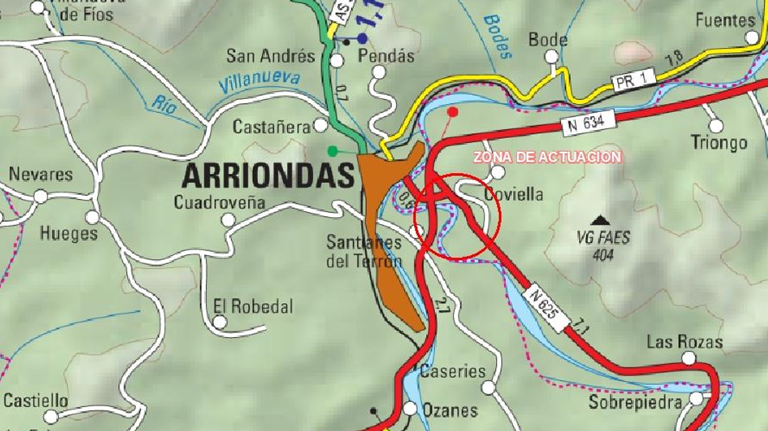 Imagen Ubicación de la actuación en el río Sella en Arriondas