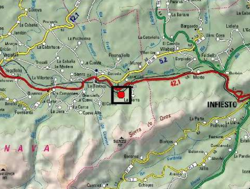 Imagen Ubicación del azud de Carancos en el río Piloña