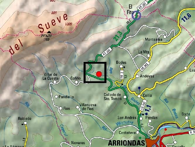 Imagen Ubicación del azud en el arroyo Corteguera