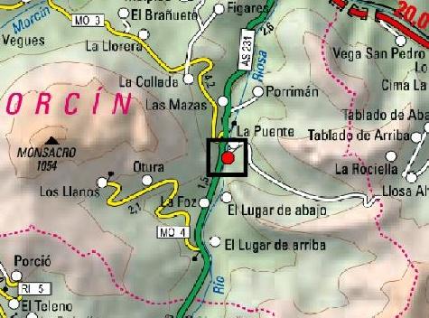 Imagen Ubicación del azud del río Riosa en La Puente