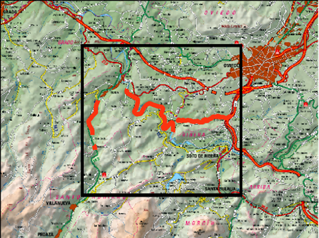 Imagen Localización de las actuaciones en los ríos Gafo, Nalón y Trubia, en el municipio de Oviedo