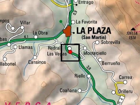 Imagen Localización del azud en el río Páramo en Las Vegas