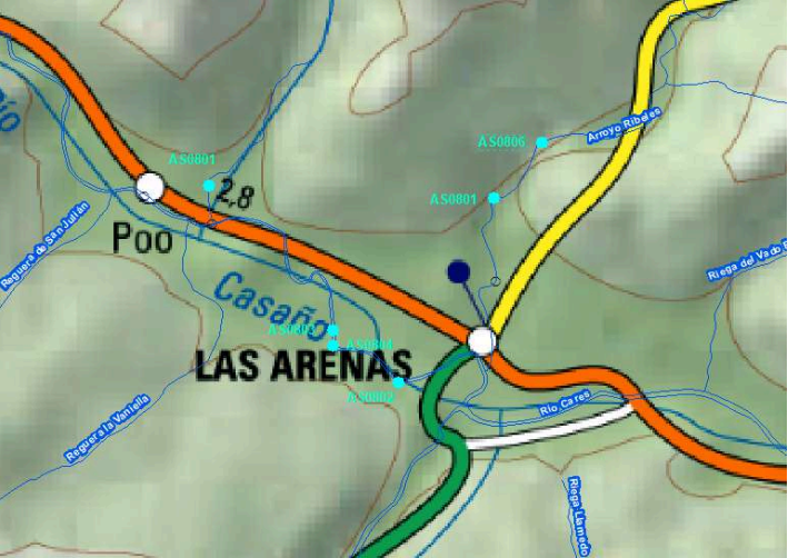 Imagen Localización de los azudes del río Casaño, Riveles y Rondón en Arenas y Poo