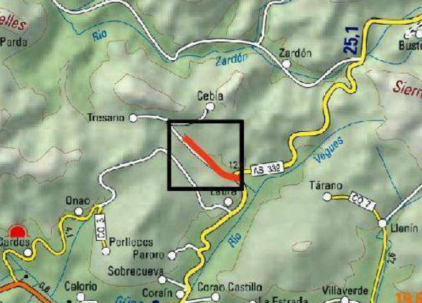 Imagen Localización de actuación en el arroyo Llaniellas entre Labia y Cebria
