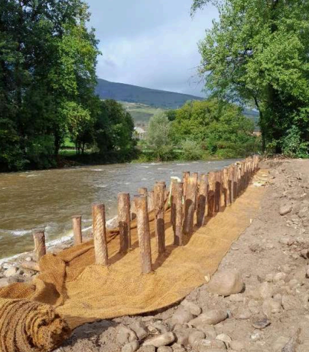 Imagen Trabajos de bioingeniería, aguas arriba del azud, para recuperar el cauce original del río Besaya