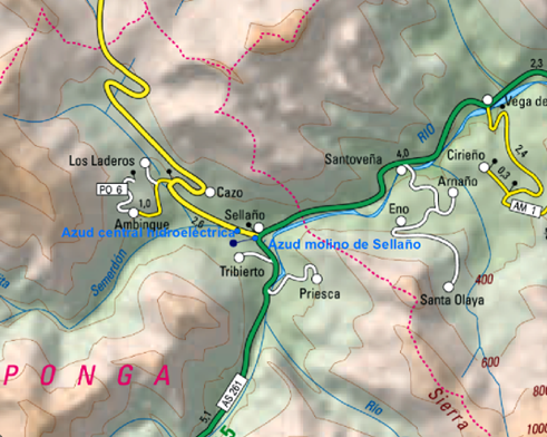 Imagen Localización de los azudes del río Samedón en Sellaño