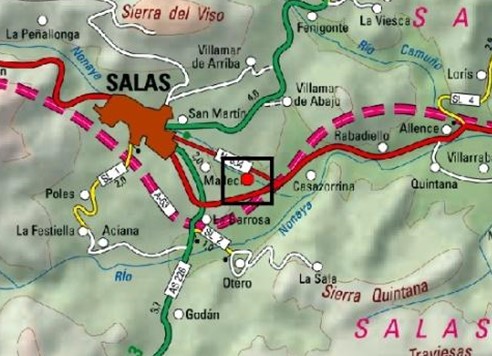 Imagen Localización del azud en el río Nonaya en Salas