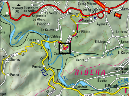 Imagen Localización del azud en el río Gafo en Las Caldas