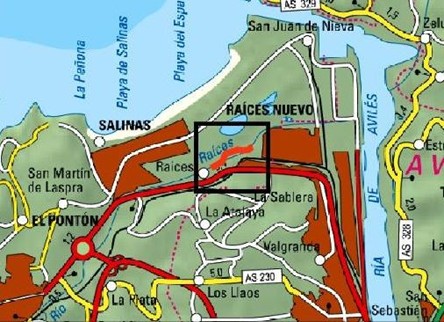 Imagen Localización de la actuación en el río Raíces entre Salinas y Raíces