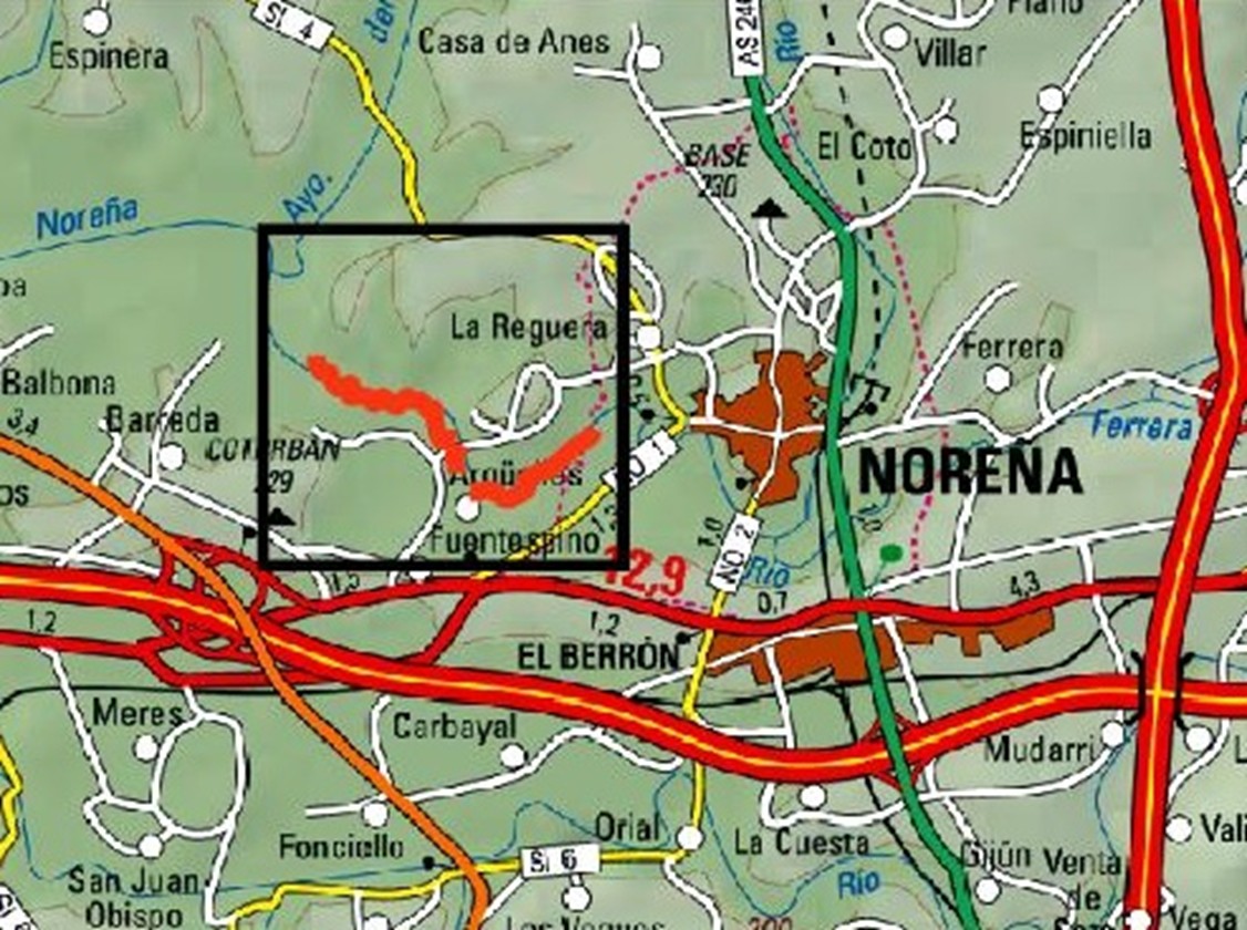 Imagen Localización de la actuación en el río Noreña entre Argüelles y La Belga Baja