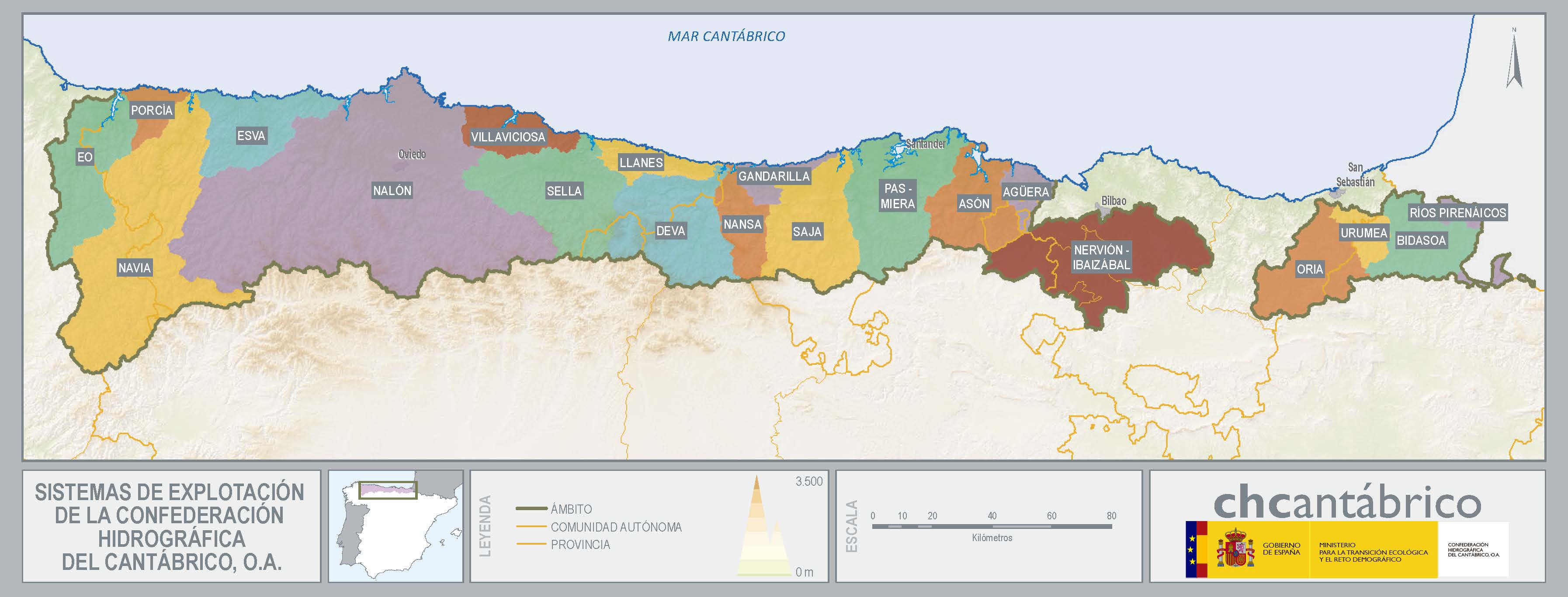 Mapa de sistemas de explotación de la confederación hidrográfica del cantábrico , O.A.