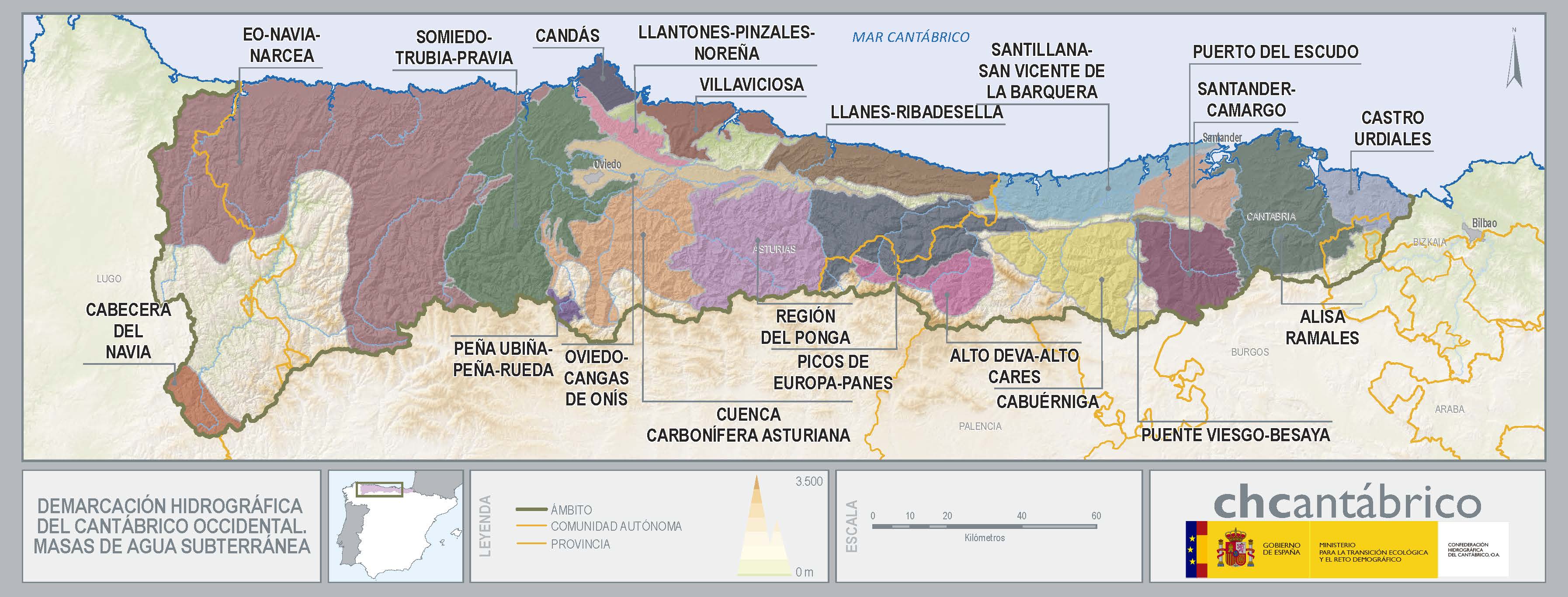 Mapa de la demarcación hidrográfica del cantábrico occidental. Masas de agua subterránea