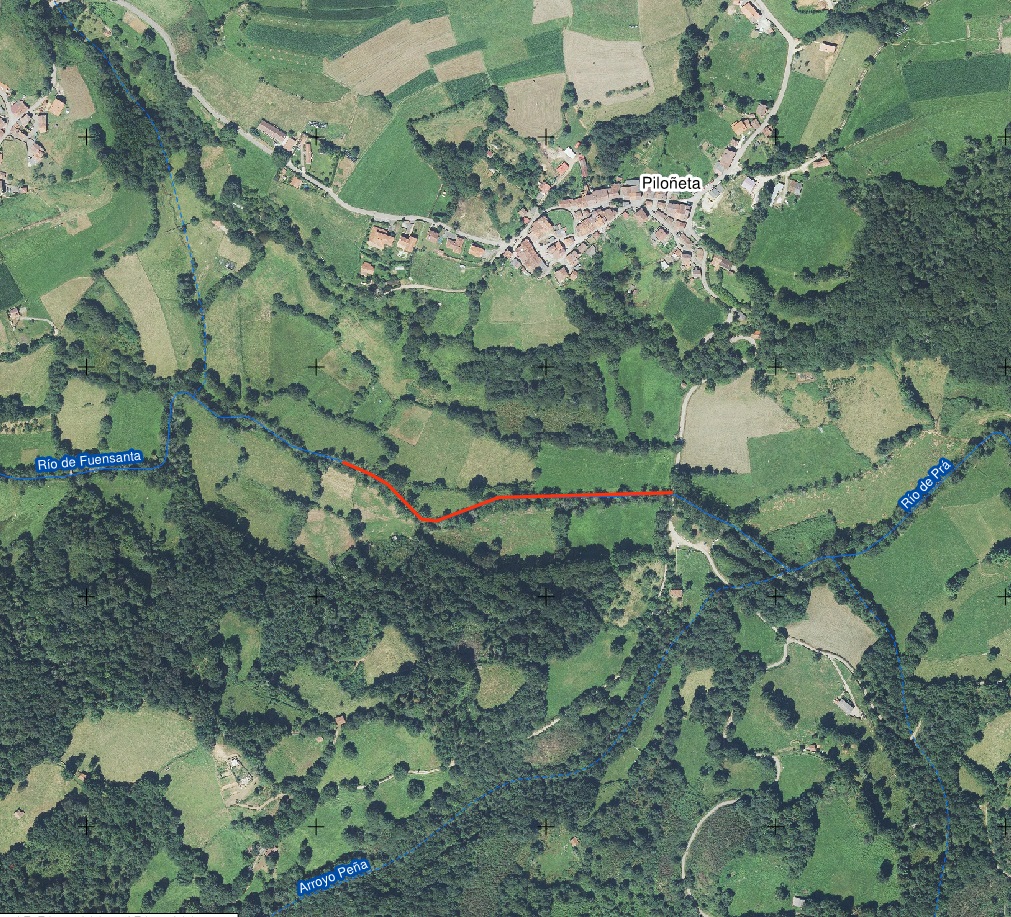 Localización de las actuaciones en el río Pra en las proximidades de Molín de Pra