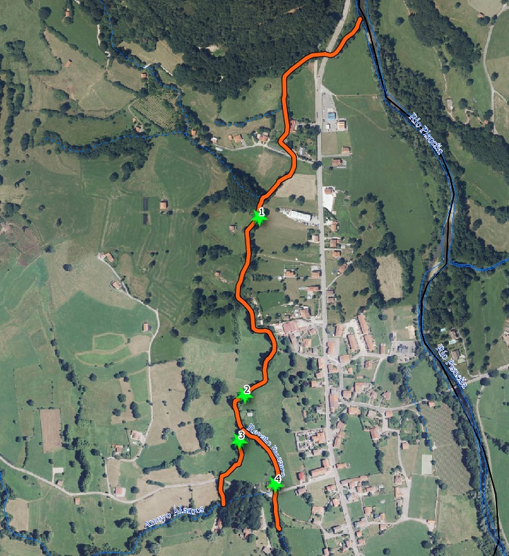 Localización de la actuación, tramo de 1,6 km y puntos con obstrucciones